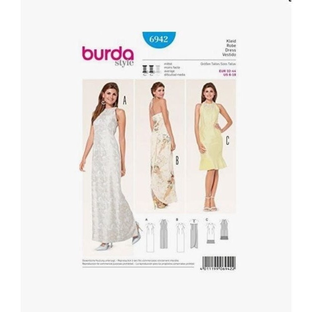 Burda Sewing Pattern 6942 Sleeveless Dress Evening Gown Misses Size 6-18‎